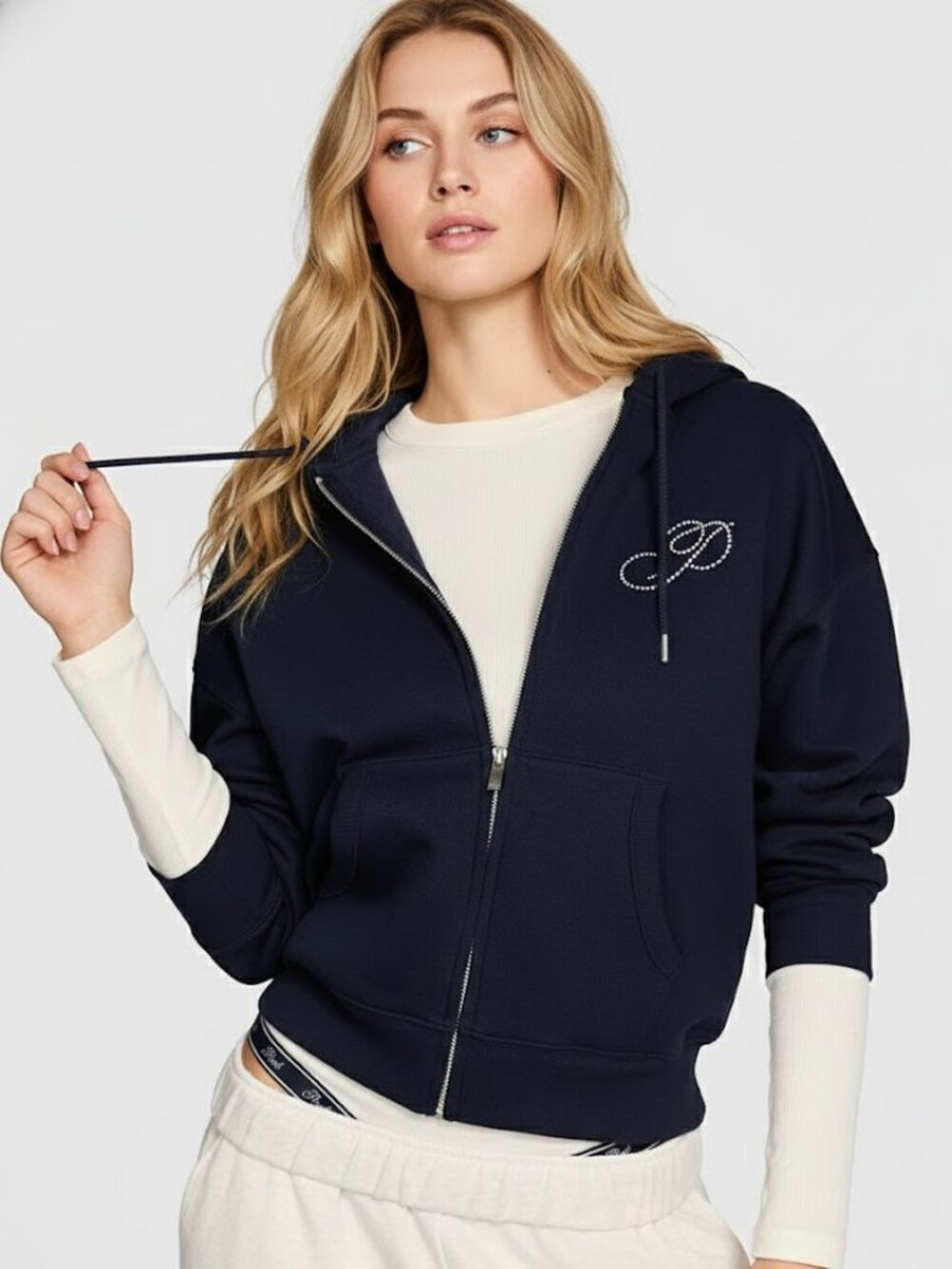 PINK Campus Fleece Hoodie in Noir Navy Pretty Pink Shine XL NWT